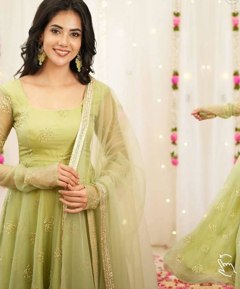 Light green silk blend embroidered salwaar kameez set