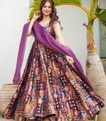 Purple art silk digital print gown set