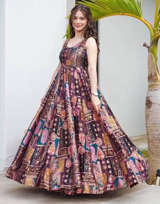 Purple art silk digital print gown set 3