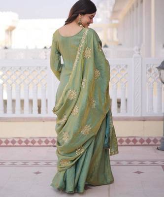 Light green silk blend embroidered palazzo set 2