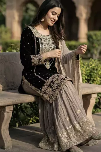 Black georgette embroidered palazzo set