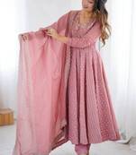 Baby pink faux georgette embroidered gown set