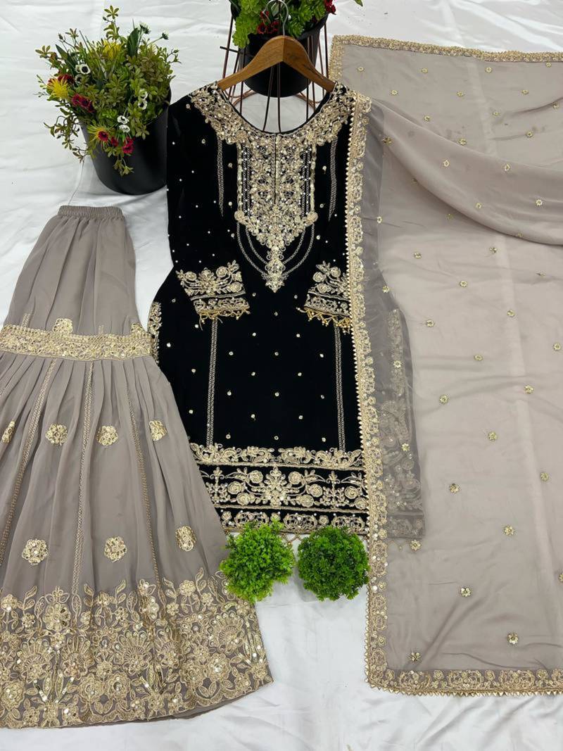Black georgette embroidered palazzo set