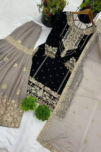 Black georgette embroidered palazzo set
