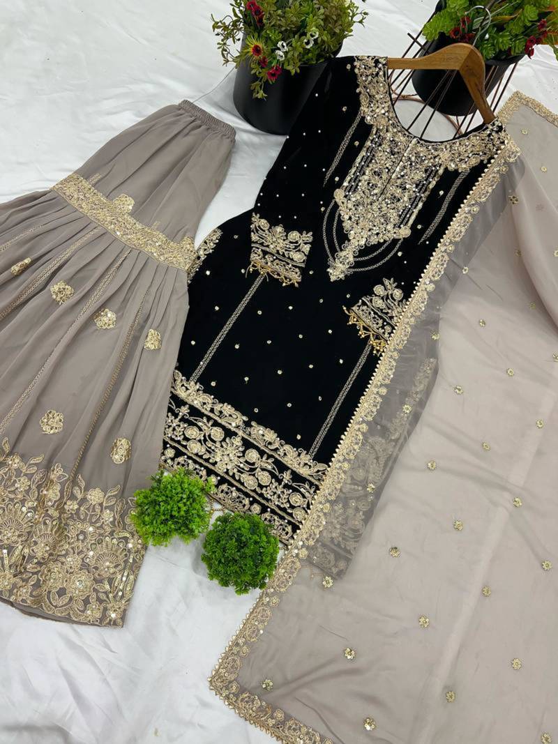 Black georgette embroidered palazzo set