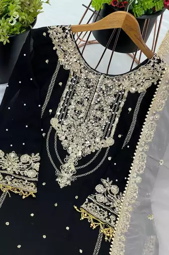 Black georgette embroidered palazzo set