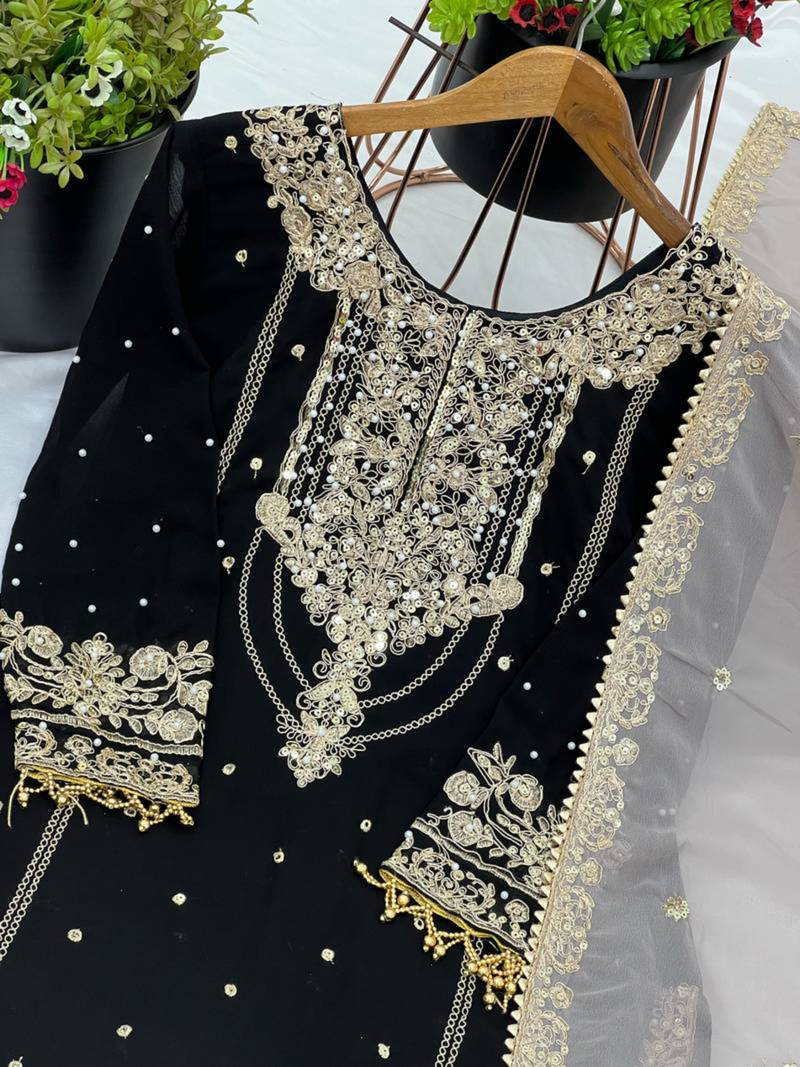 Black georgette embroidered palazzo set
