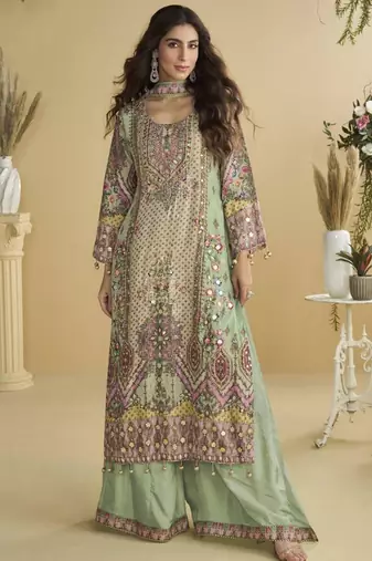 Light green crepe printed palazzo set