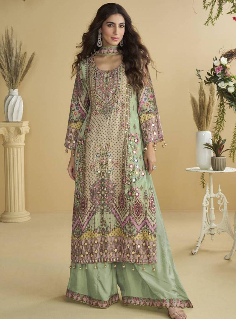 Light green crepe printed palazzo set