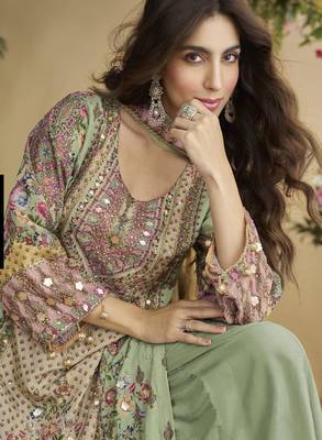 Light green crepe printed palazzo set 2