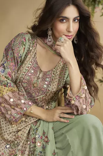 Light green crepe printed palazzo set