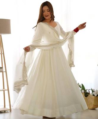 White silk blend embroidered anarkali suit 1