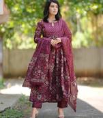 Maroon rayon printed kurta set