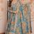 Sky blue silk blend floral print gown set