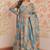 Sky blue silk blend floral print gown set