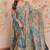 Sky blue silk blend floral print gown set