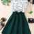 Green floral print cotton blend fit & flare girls dress