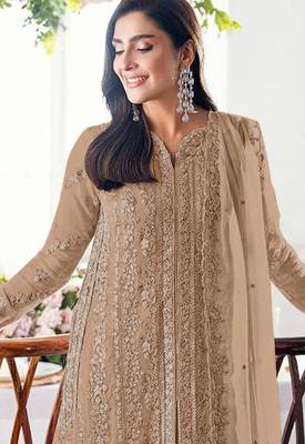 Beige georgette embroidered salwaar kameez set 2