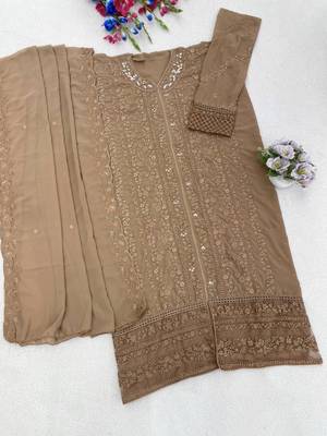 Beige georgette embroidered salwaar kameez set 3