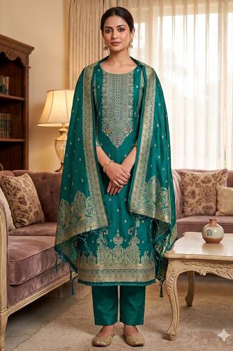 rama silk blend zari woven dress material