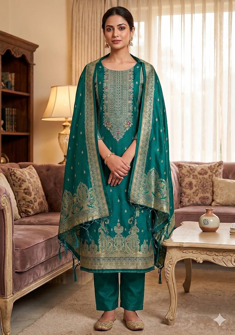rama silk blend zari woven dress material