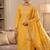 yellow silk blend zari woven dress material
