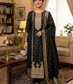 black silk blend zari woven dress material