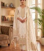 white silk blend zari woven dress material