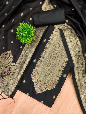 black silk blend zari woven dress material 2