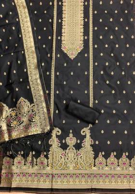 black silk blend zari woven dress material 3