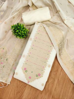 white silk blend zari woven dress material 2