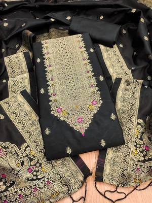 black silk blend zari woven dress material 4