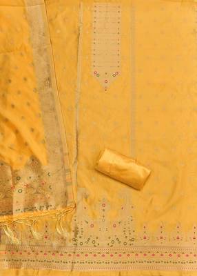 yellow silk blend zari woven dress material 3