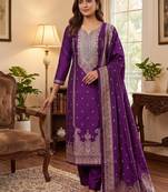 purple silk blend zari woven dress material