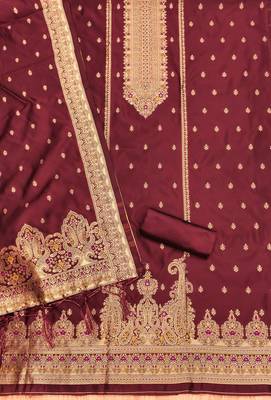 maroon silk blend zari woven dress material 3