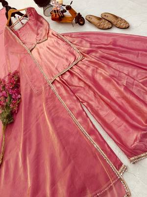Peach mirror work readymade suit 4
