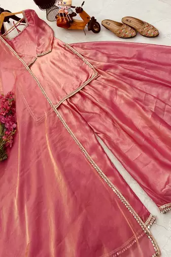 Peach mirror work readymade suit