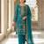 Teal blue silk blend embroidered salwaar kameez set