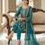 Teal blue silk blend embroidered salwaar kameez set