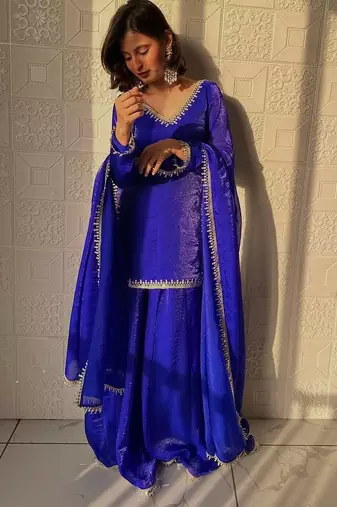 Royal Blue mirror work readymade suit