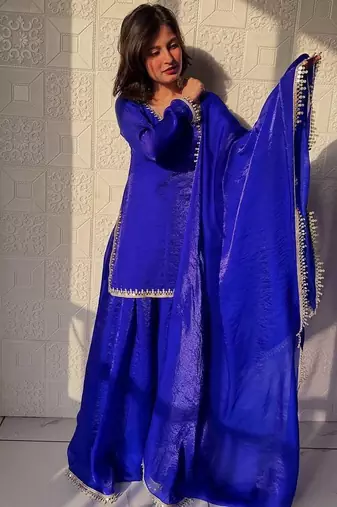 Royal Blue mirror work readymade suit