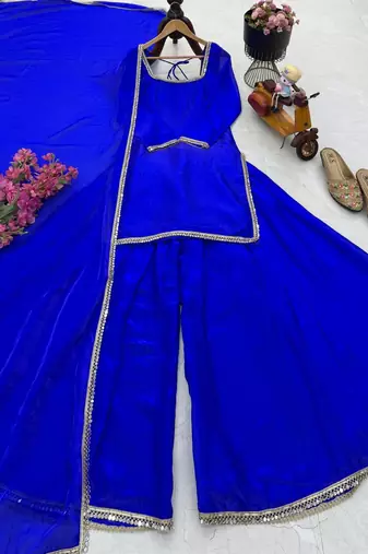 Royal Blue mirror work readymade suit