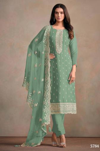 Green organza embroidered salwaar kameez set