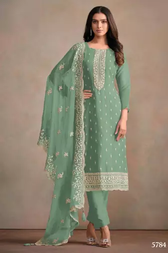 Green organza embroidered salwaar kameez set