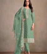 Green organza embroidered salwaar kameez set