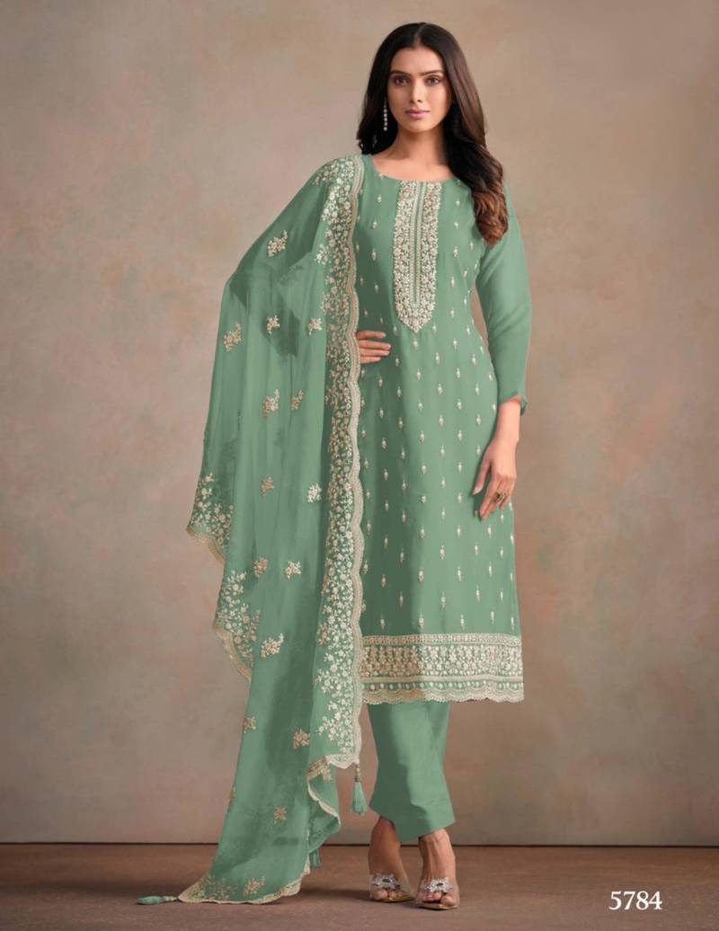 Green organza embroidered salwaar kameez set