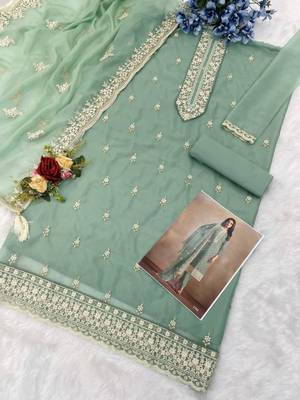 Green organza embroidered salwaar kameez set 2