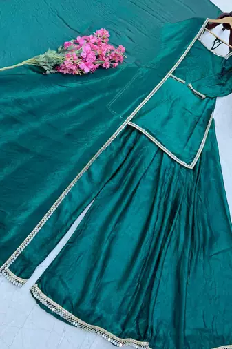 Teal mirror work readymade suit