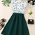 Green floral print cotton blend fit & flare girls dress