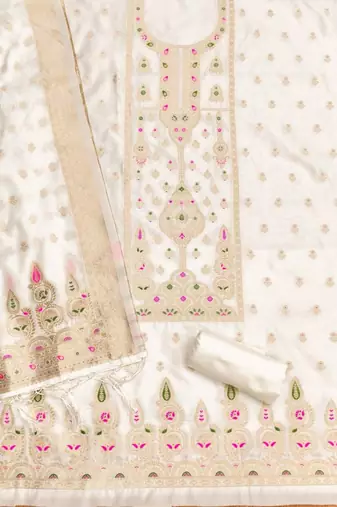 Off white banarasi printed salwaar kameez set